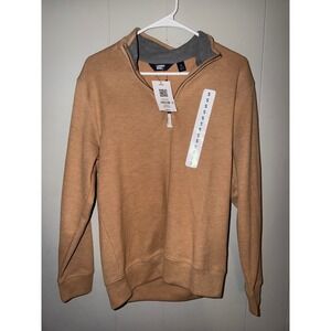 Lands End Mens Ribbed Quarter Zip Pullover Rich Camel Heather Small NWT